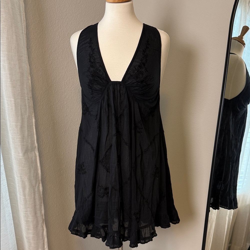 Free People Black V-Neck Mini Dress
